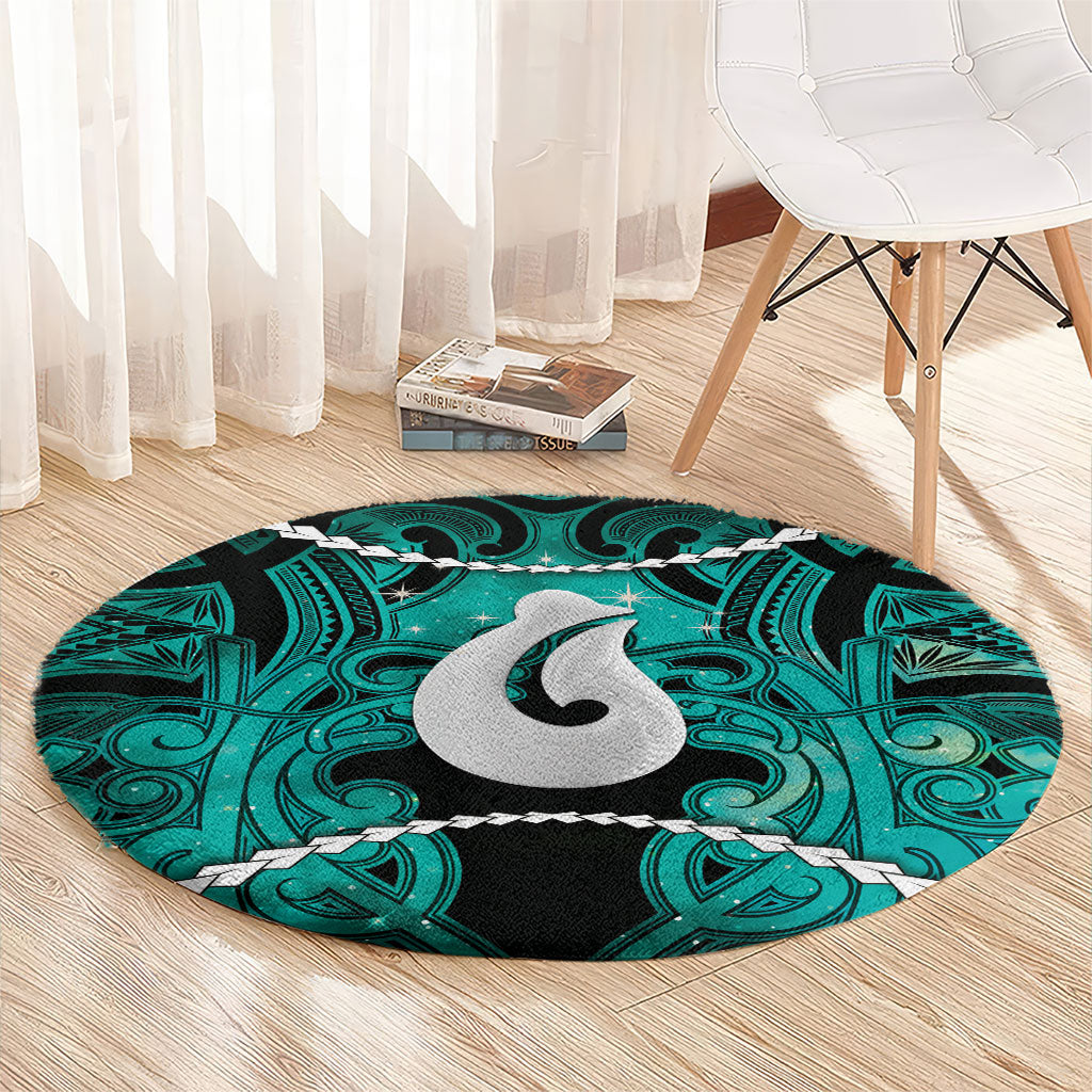 Maori Matariki Hei Matau Turquoise Round Carpet Maori Kowhaiwhai Pattern Galaxy LT01 - Polynesian Pride