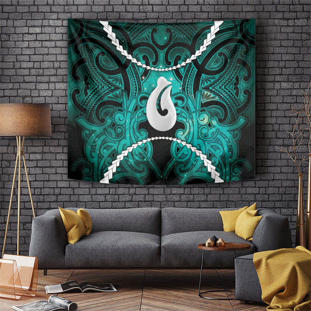 Maori Matariki Hei Matau Turquoise Tapestry Maori Kowhaiwhai Pattern Galaxy LT01 Turquoise - Polynesian Pride