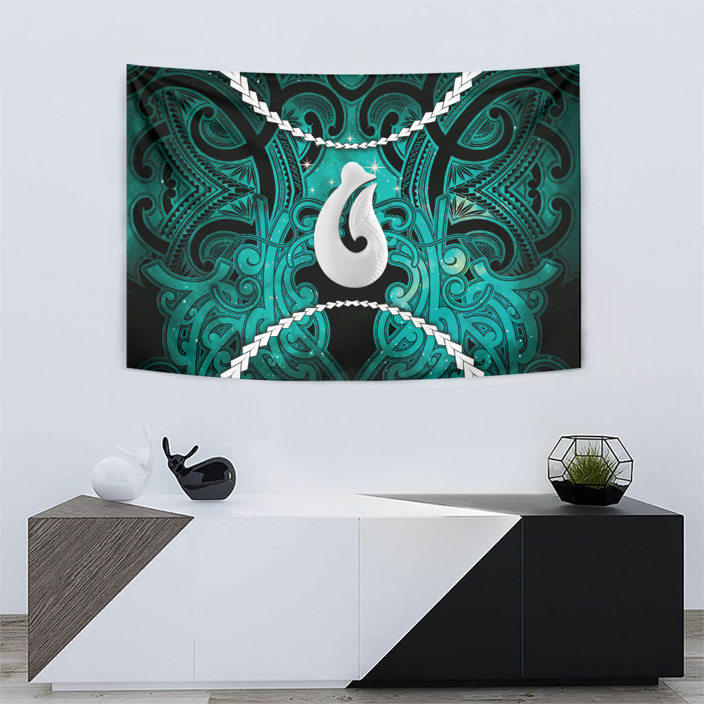 Maori Matariki Hei Matau Turquoise Tapestry Maori Kowhaiwhai Pattern Galaxy LT01 - Polynesian Pride