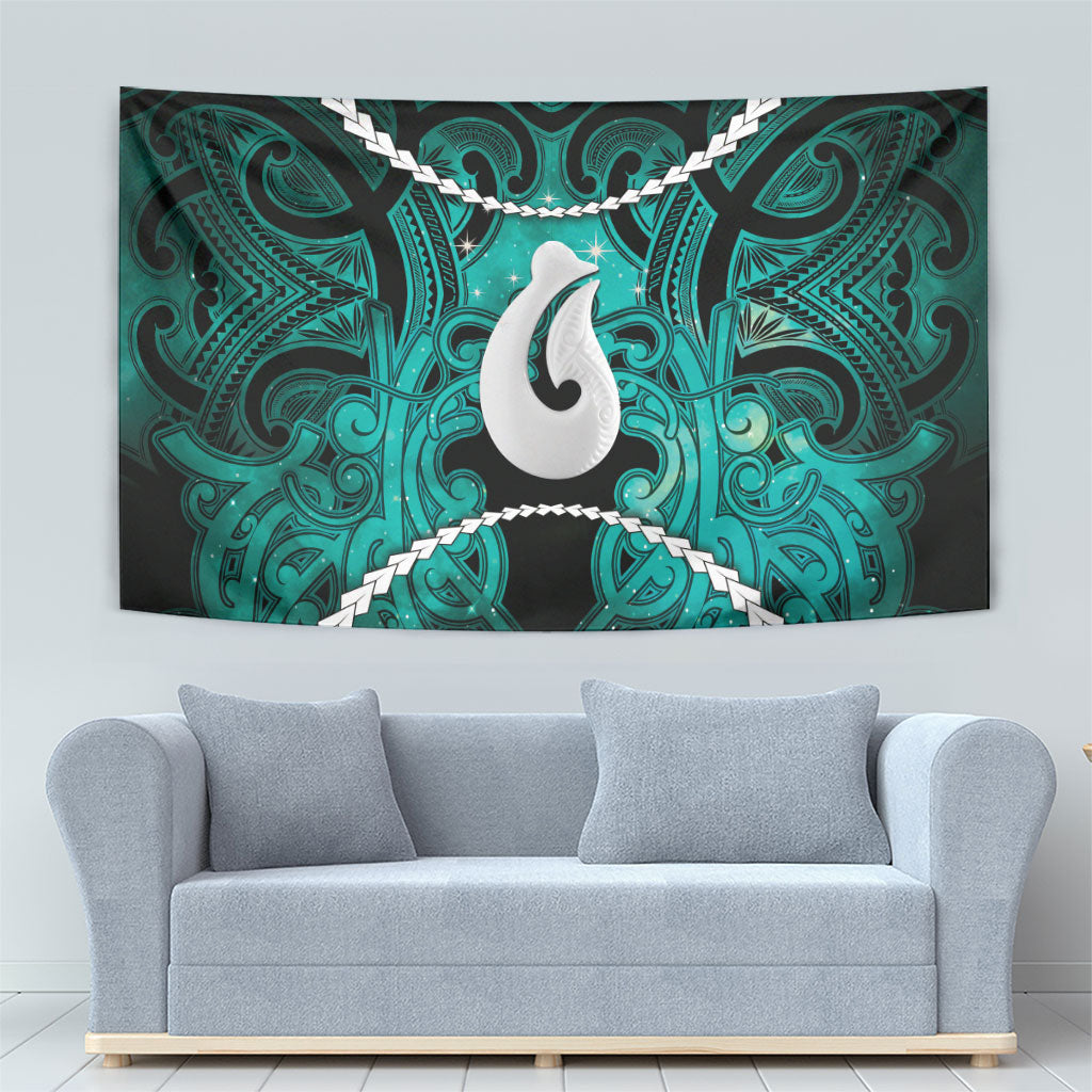 Maori Matariki Hei Matau Turquoise Tapestry Maori Kowhaiwhai Pattern Galaxy LT01 - Polynesian Pride