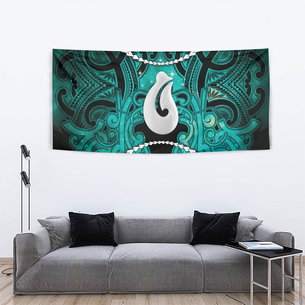 Maori Matariki Hei Matau Turquoise Tapestry Maori Kowhaiwhai Pattern Galaxy LT01 - Polynesian Pride