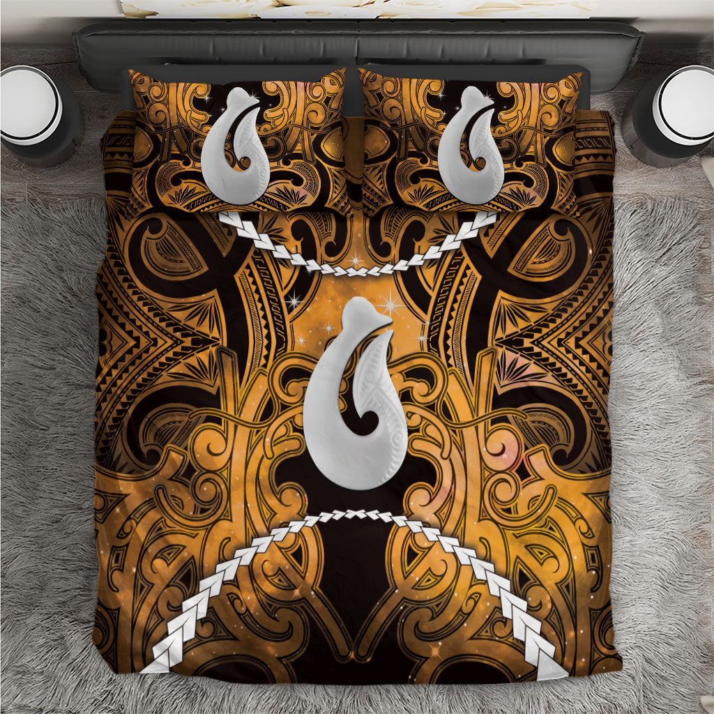 Maori Matariki Hei Matau Kowhai Bedding Set Maori Kowhaiwhai Pattern Galaxy LT01 Yellow - Polynesian Pride