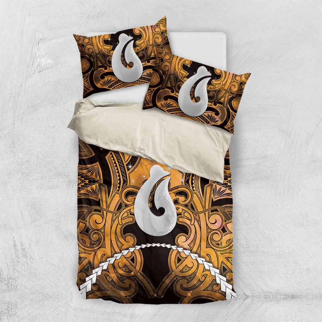 Maori Matariki Hei Matau Kowhai Bedding Set Maori Kowhaiwhai Pattern Galaxy LT01 US Twin 172cm x 218cm Yellow - Polynesian Pride