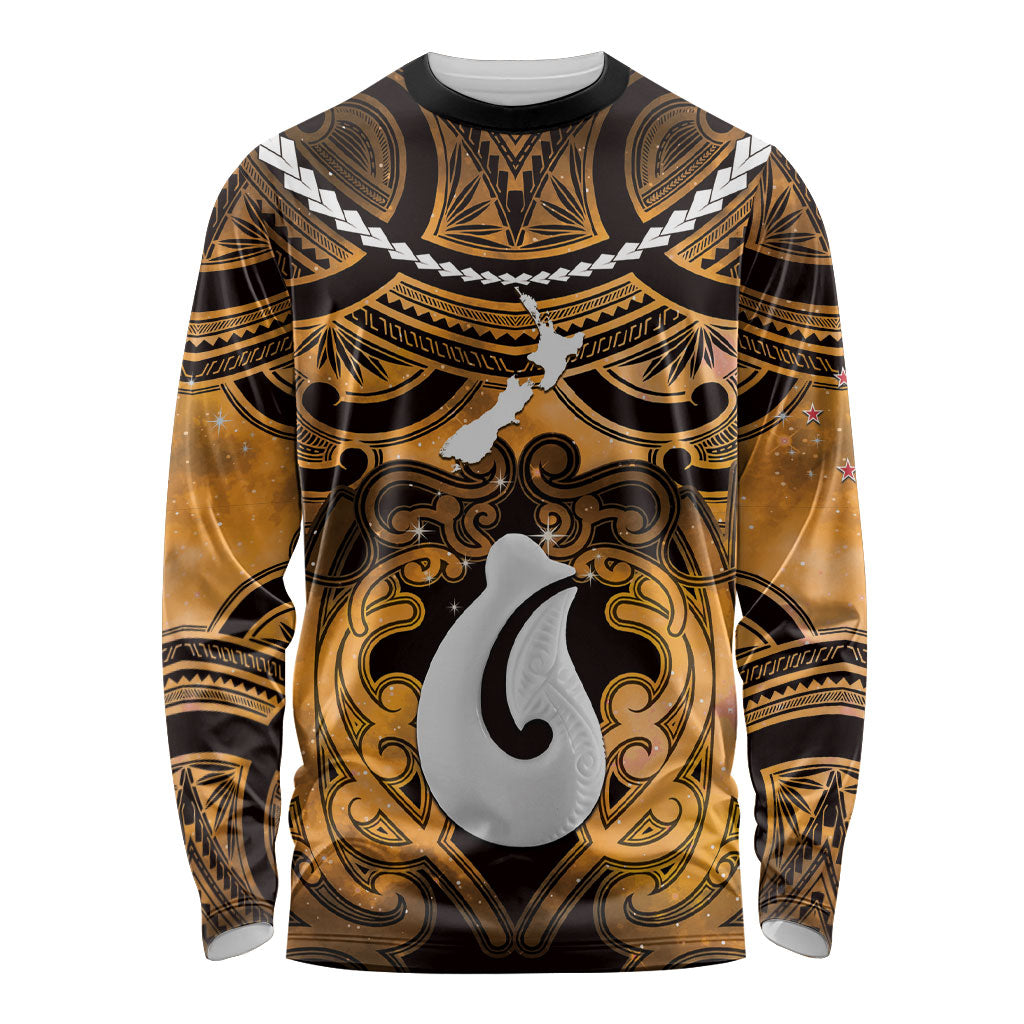 Personalised Maori Matariki Hei Matau Kowhai Long Sleeve Shirt Maori Kowhaiwhai Pattern Galaxy LT01 Unisex Yellow - Polynesian Pride