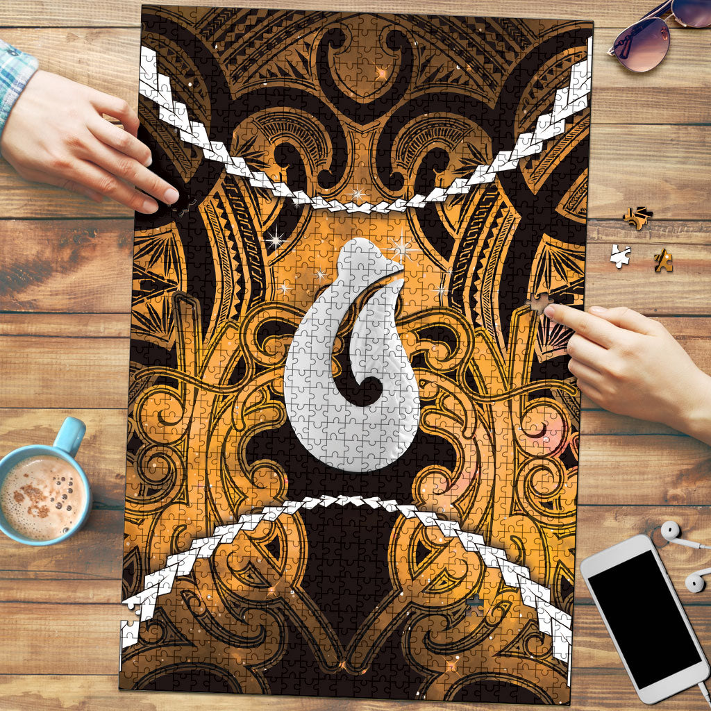 Maori Matariki Hei Matau Kowhai Puzzle Maori Kowhaiwhai Pattern Galaxy LT01 Yellow - Polynesian Pride