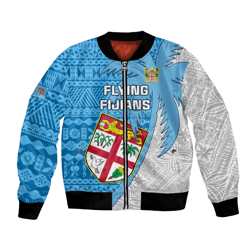 Fiji Rugby Bomber Jacket Come On Fijian Tapa Pattern LT01 Unisex Blue - Polynesian Pride