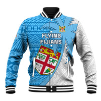 Custom Fiji Rugby Baseball Jacket Come On Fijian Tapa Pattern LT01 Unisex Blue - Polynesian Pride