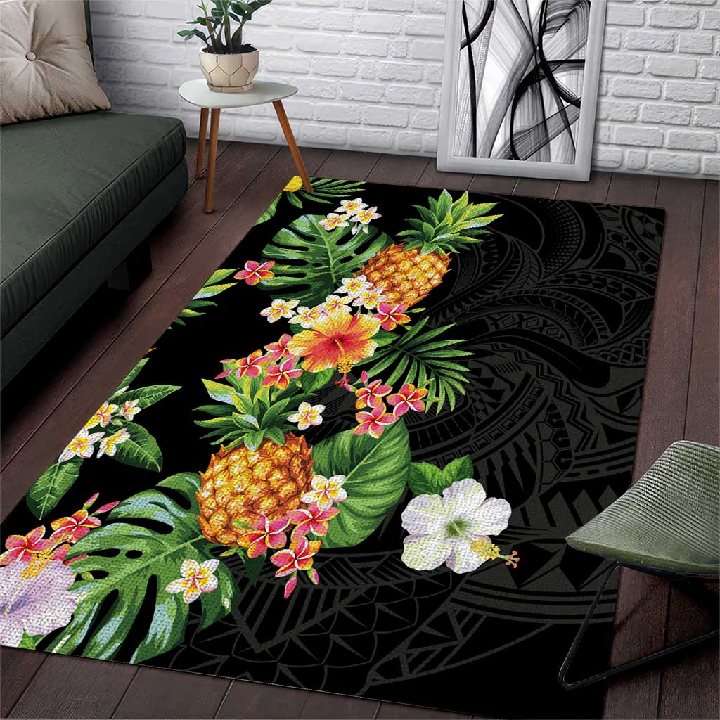 Hawaii Pineapple Tropical Area Rug Colorful Hibiscus Plumeria