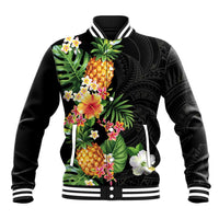 Hawaii Pineapple Tropical Baseball Jacket Colorful Hibiscus Plumeria LT01 Unisex Black - Polynesian Pride
