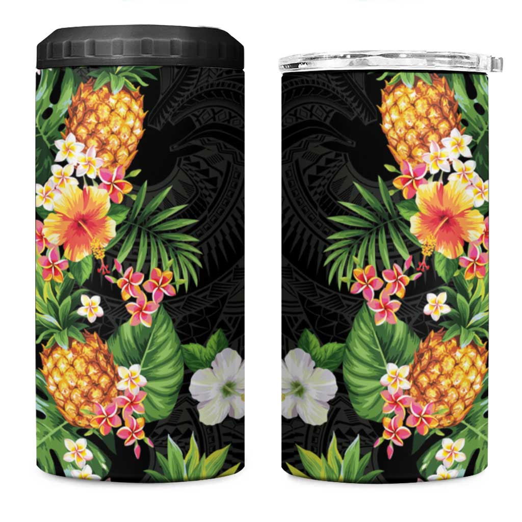 Hawaii Pineapple Tropical 4 in 1 Can Cooler Tumbler Colorful Hibiscus Plumeria LT01 One Size: 16 oz Black - Polynesian Pride