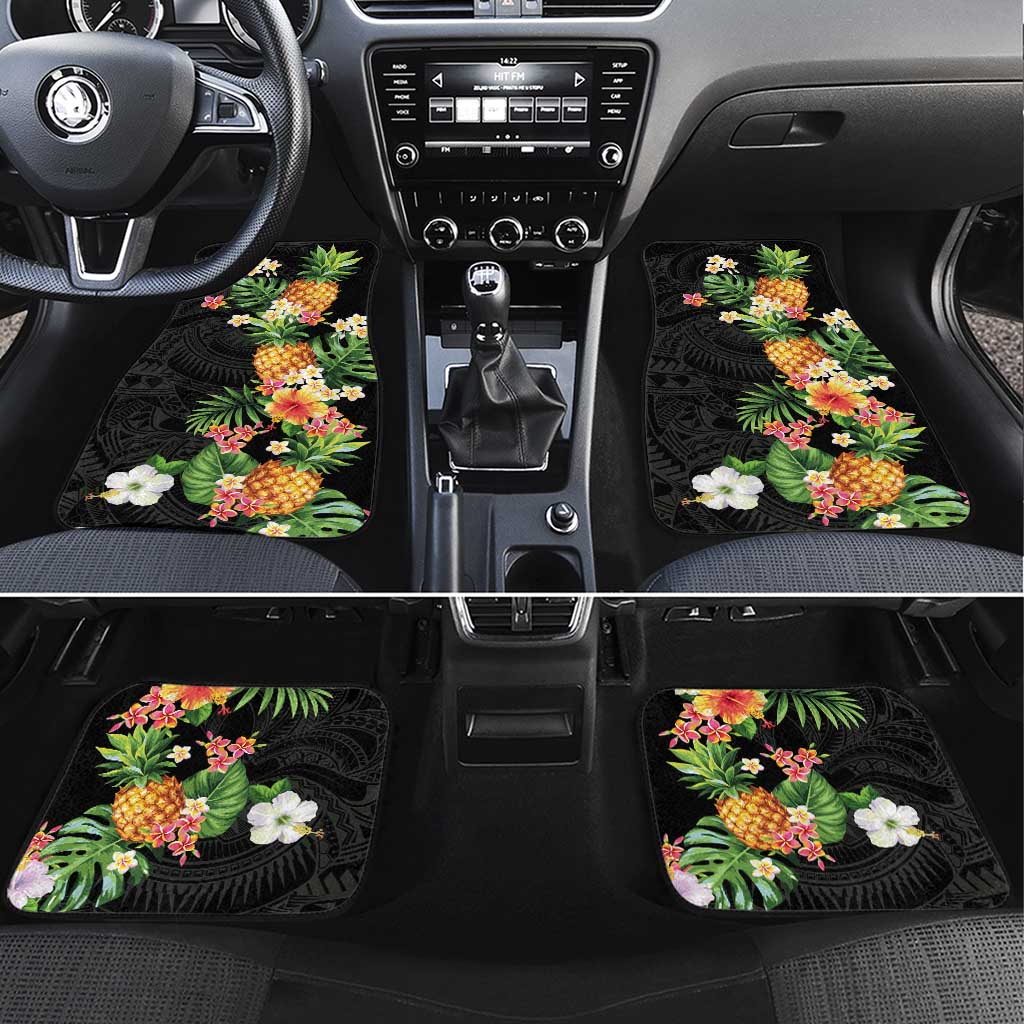 Hawaii Pineapple Tropical Car Mats Colorful Hibiscus Plumeria LT01 Set 4pcs Black - Polynesian Pride