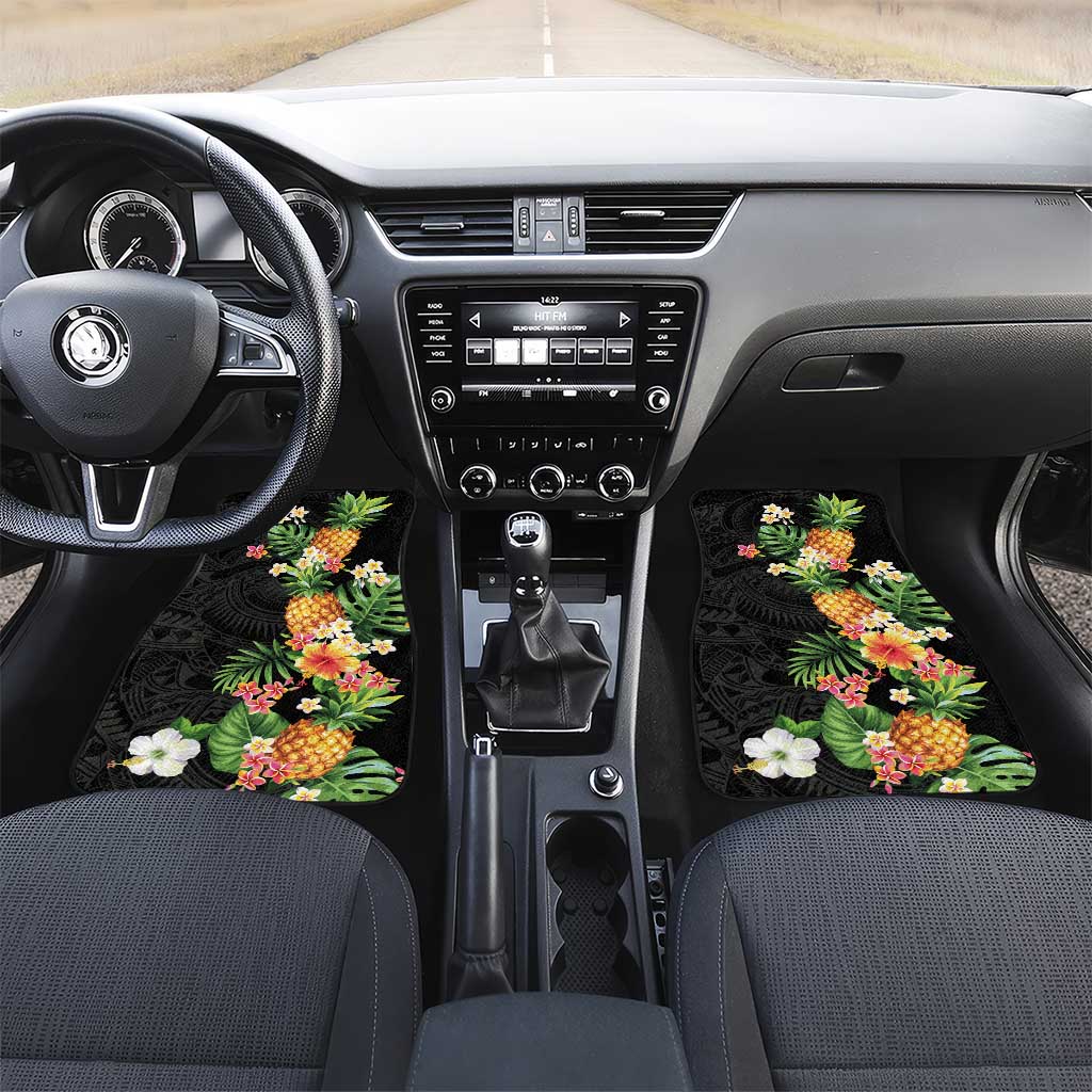 Hawaii Pineapple Tropical Car Mats Colorful Hibiscus Plumeria LT01 Set 2pcs - Front Black - Polynesian Pride