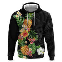 Hawaii Pineapple Tropical Hoodie Colorful Hibiscus Plumeria LT01 Pullover Hoodie Black - Polynesian Pride