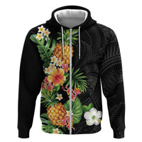 Hawaii Pineapple Tropical Hoodie Colorful Hibiscus Plumeria LT01 Zip Hoodie Black - Polynesian Pride