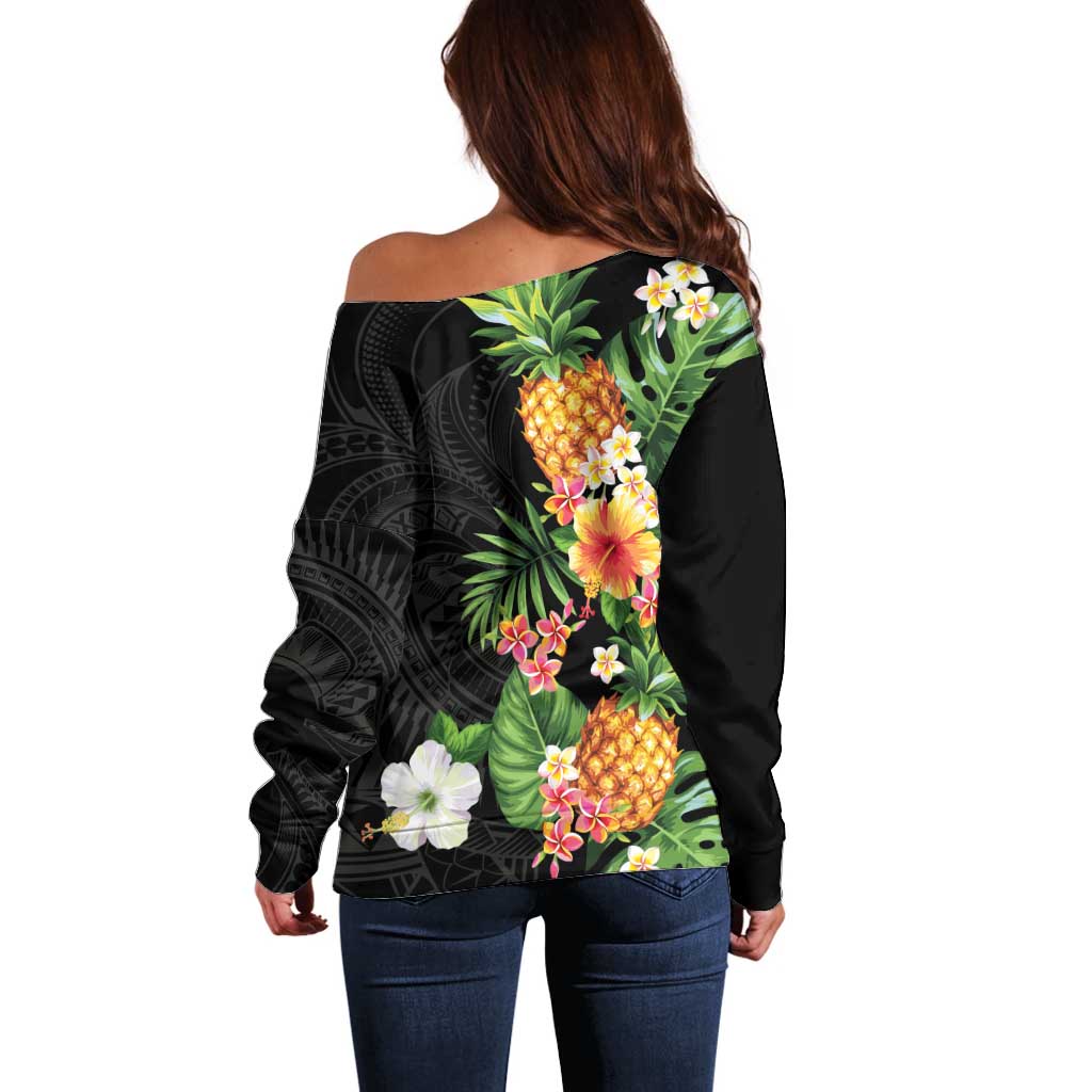 Hawaii Pineapple Tropical Off Shoulder Sweater Colorful Hibiscus Plumeria LT01 - Polynesian Pride