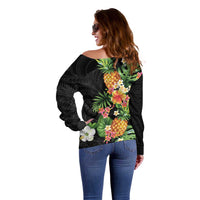 Hawaii Pineapple Tropical Off Shoulder Sweater Colorful Hibiscus Plumeria LT01 - Polynesian Pride