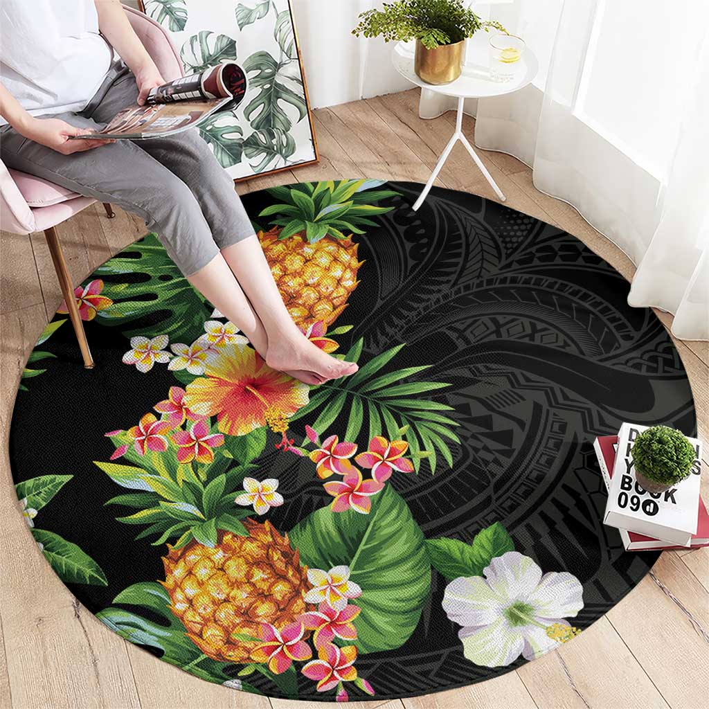 Hawaii Pineapple Tropical Round Carpet Colorful Hibiscus Plumeria LT01 - Polynesian Pride