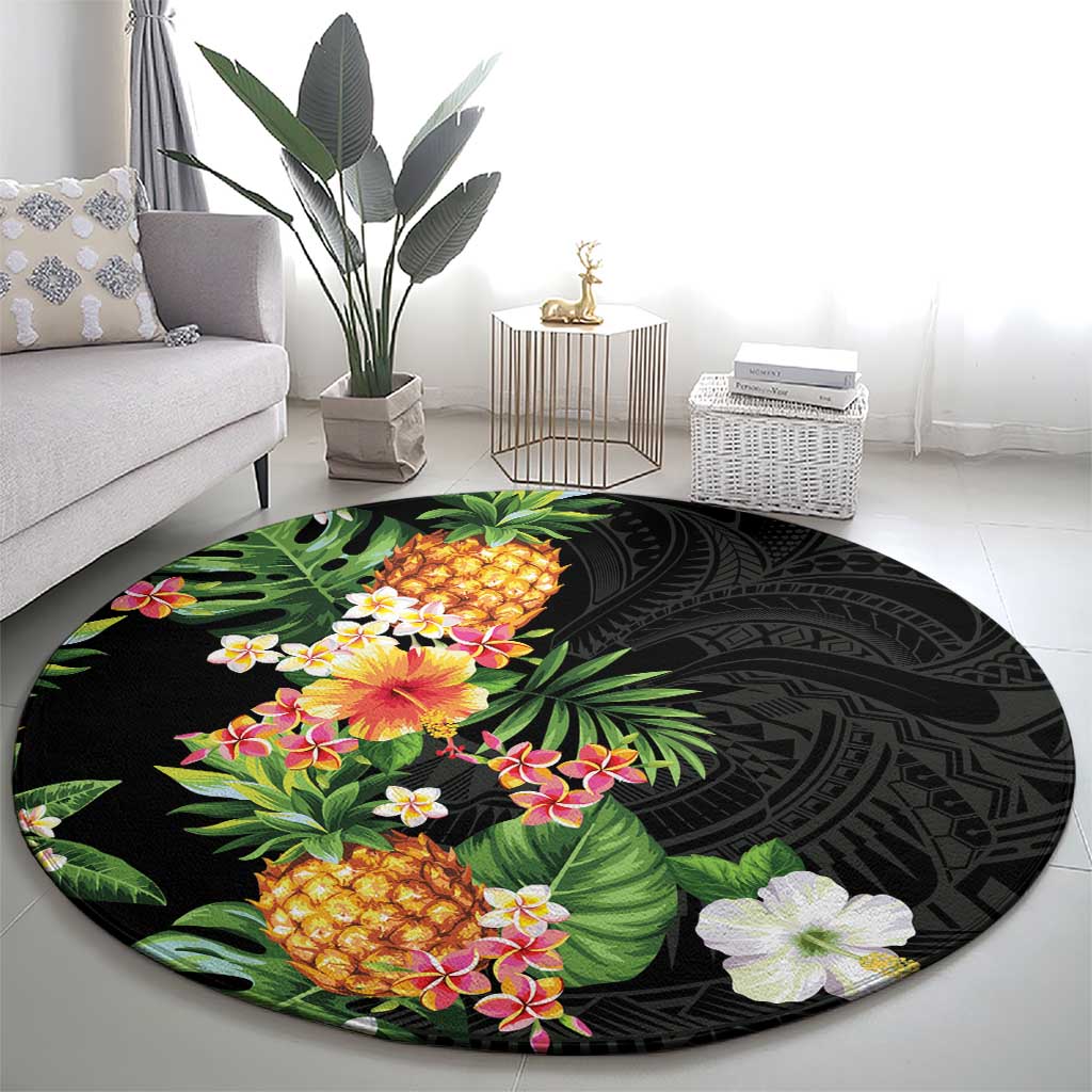 Hawaii Pineapple Tropical Round Carpet Colorful Hibiscus Plumeria LT01 - Polynesian Pride