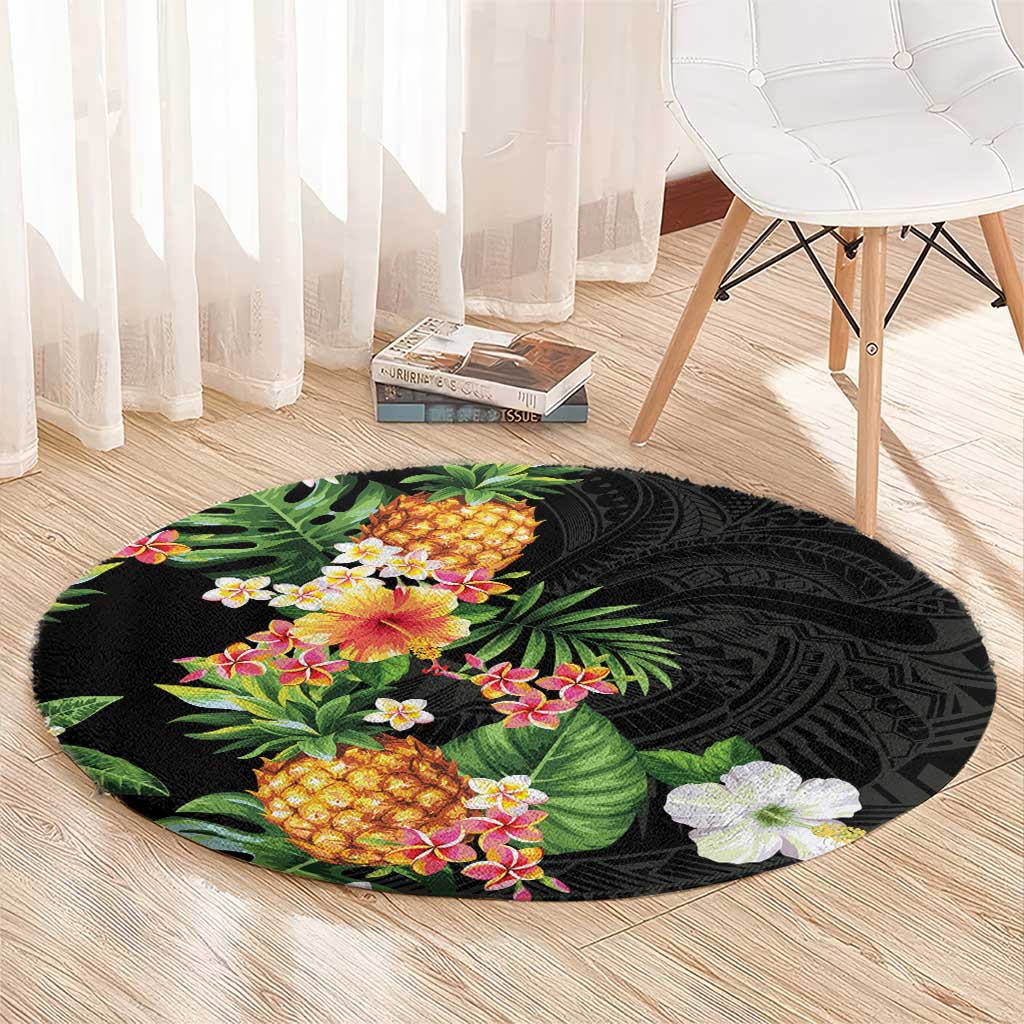 Hawaii Pineapple Tropical Round Carpet Colorful Hibiscus Plumeria LT01 - Polynesian Pride