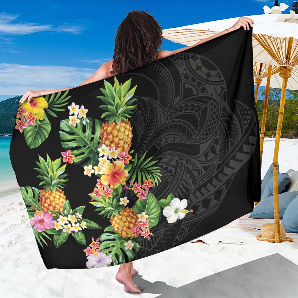 Hawaii Pineapple Tropical Sarong Colorful Hibiscus Plumeria LT01 One Size 44 x 66 inches Black - Polynesian Pride