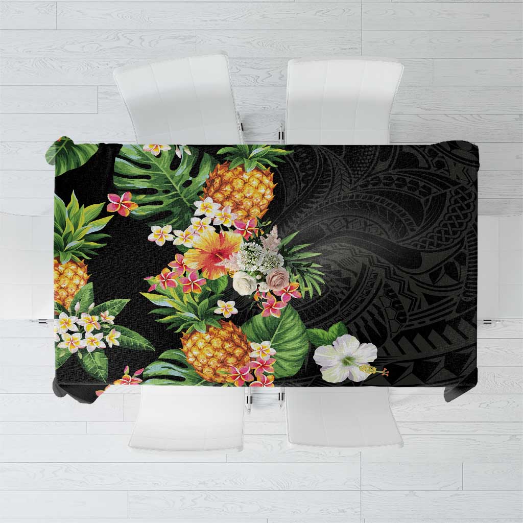 Hawaii Pineapple Tropical Tablecloth Colorful Hibiscus Plumeria LT01 Black - Polynesian Pride