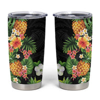Hawaii Pineapple Tropical Tumbler Cup Colorful Hibiscus Plumeria LT01 Black - Polynesian Pride