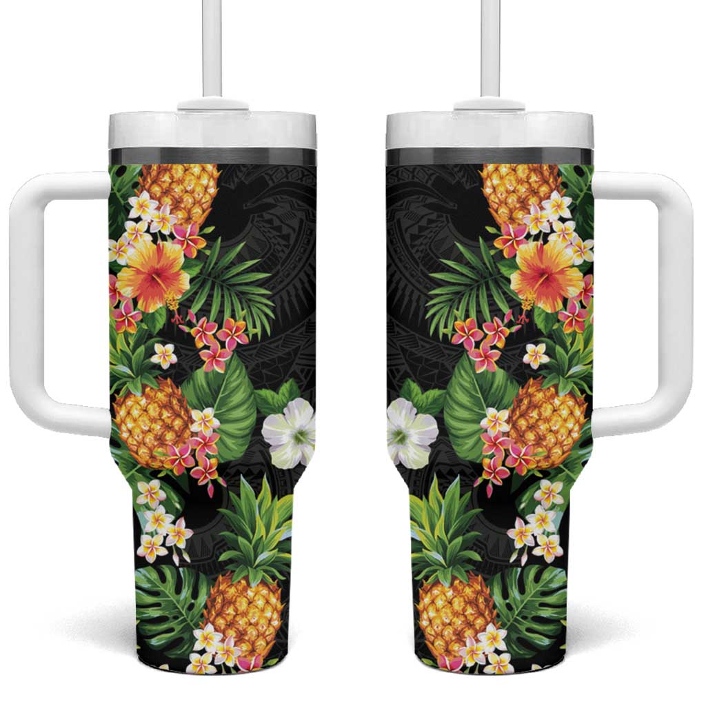 Hawaii Pineapple Tropical Tumbler With Handle Colorful Hibiscus Plumeria LT01 One Size: 40 oz Black - Polynesian Pride