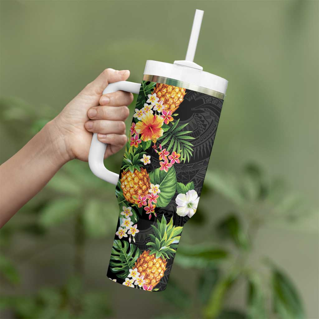 Hawaii Pineapple Tropical Tumbler With Handle Colorful Hibiscus Plumeria LT01 - Polynesian Pride