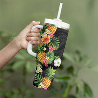 Hawaii Pineapple Tropical Tumbler With Handle Colorful Hibiscus Plumeria LT01 - Polynesian Pride