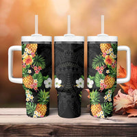 Hawaii Pineapple Tropical Tumbler With Handle Colorful Hibiscus Plumeria LT01 - Polynesian Pride