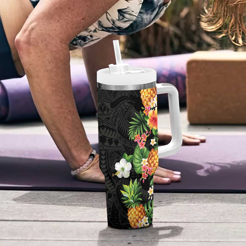 Hawaii Pineapple Tropical Tumbler With Handle Colorful Hibiscus Plumeria LT01 - Polynesian Pride
