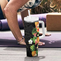 Hawaii Pineapple Tropical Tumbler With Handle Colorful Hibiscus Plumeria LT01 - Polynesian Pride
