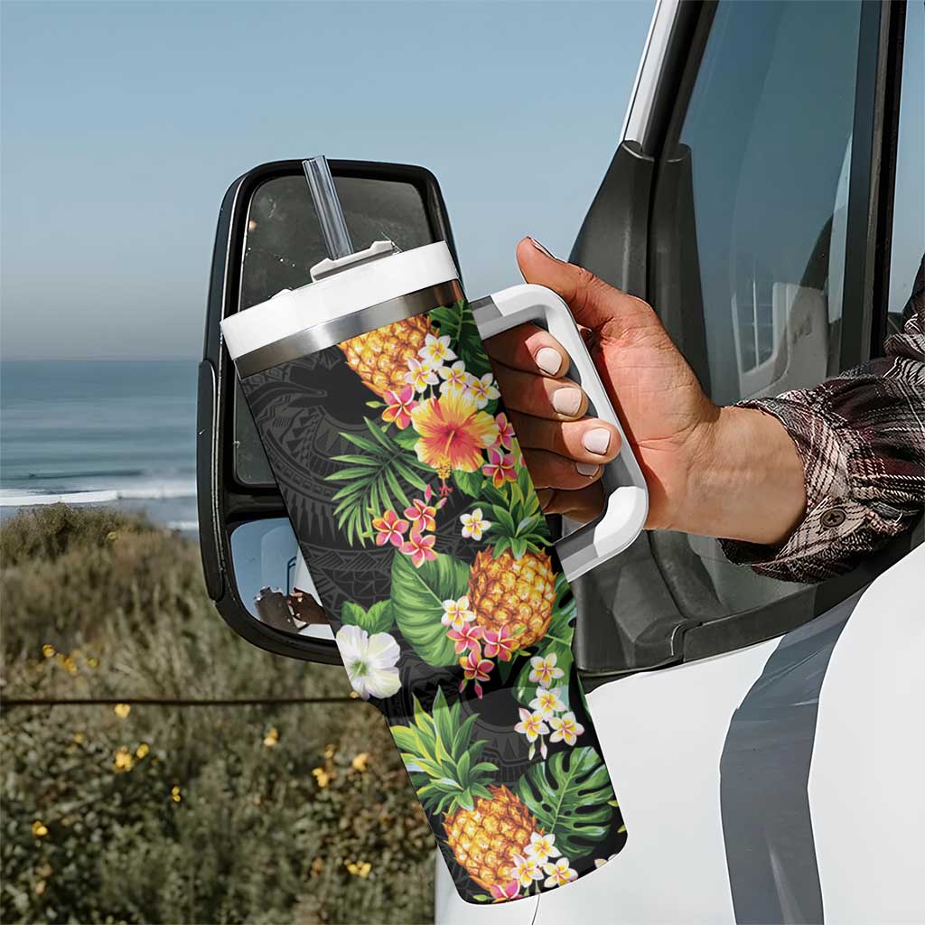 Hawaii Pineapple Tropical Tumbler With Handle Colorful Hibiscus Plumeria LT01 - Polynesian Pride