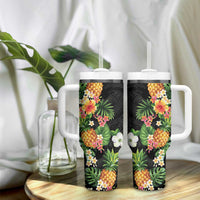 Hawaii Pineapple Tropical Tumbler With Handle Colorful Hibiscus Plumeria LT01 - Polynesian Pride