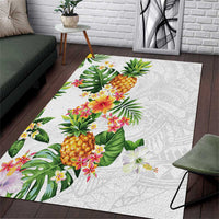 Hawaii Pineapple Tropical Area Rug Luminous Hibiscus Plumeria LT01 White - Polynesian Pride