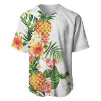 Hawaii Pineapple Tropical Baseball Jersey Luminous Hibiscus Plumeria LT01 White - Polynesian Pride