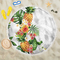 Hawaii Pineapple Tropical Beach Blanket Luminous Hibiscus Plumeria LT01 One Size 150cm White - Polynesian Pride