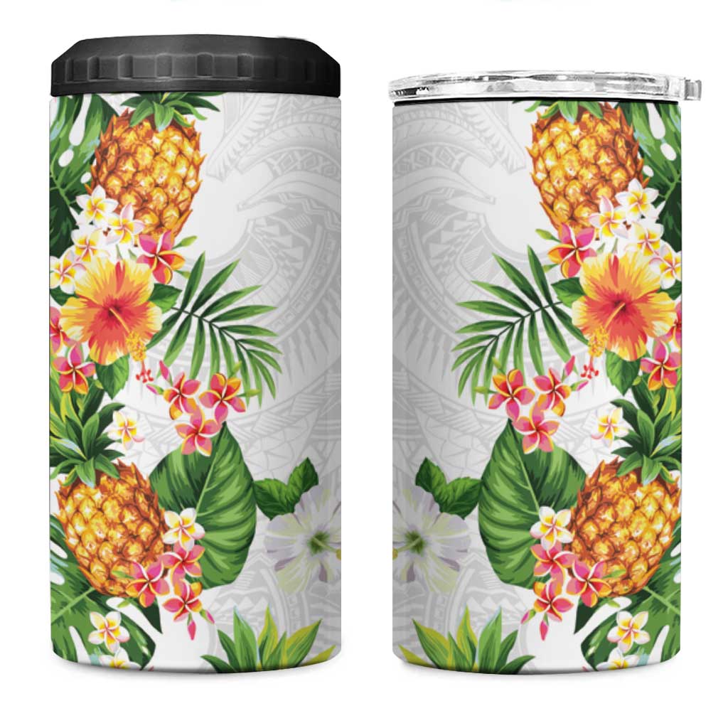 Hawaii Pineapple Tropical 4 in 1 Can Cooler Tumbler Luminous Hibiscus Plumeria LT01 One Size: 16 oz White - Polynesian Pride