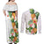 Hawaii Pineapple Tropical Couples Matching Off Shoulder Maxi Dress and Long Sleeve Button Shirt Luminous Hibiscus Plumeria