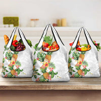 Hawaii Pineapple Tropical Grocery Bag Luminous Hibiscus Plumeria LT01 3-pack One Size White - Polynesian Pride
