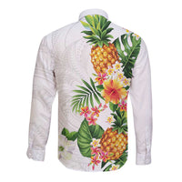 Hawaii Pineapple Tropical Long Sleeve Button Shirt Luminous Hibiscus Plumeria LT01 - Polynesian Pride