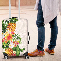 Hawaii Pineapple Tropical Luggage Cover Luminous Hibiscus Plumeria LT01 White - Polynesian Pride