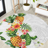 Hawaii Pineapple Tropical Round Carpet Luminous Hibiscus Plumeria LT01 White - Polynesian Pride