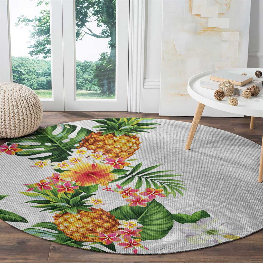 Hawaii Pineapple Tropical Round Carpet Luminous Hibiscus Plumeria LT01 - Polynesian Pride
