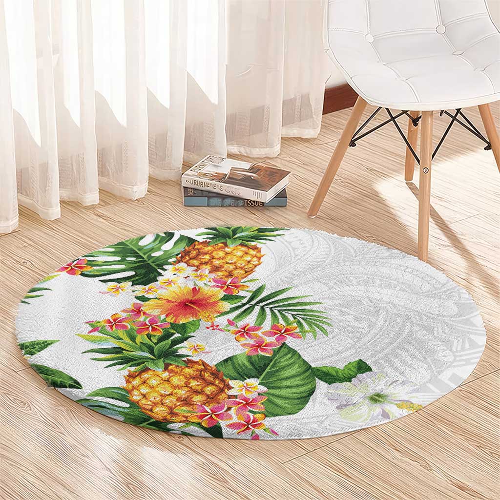 Hawaii Pineapple Tropical Round Carpet Luminous Hibiscus Plumeria LT01 - Polynesian Pride
