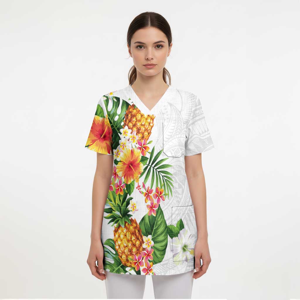 Hawaii Pineapple Tropical Scrub Top Luminous Hibiscus Plumeria LT01 - Polynesian Pride