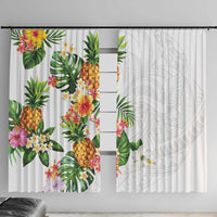 Hawaii Pineapple Tropical Window Curtain Luminous Hibiscus Plumeria LT01 With Hooks White - Polynesian Pride