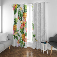 Hawaii Pineapple Tropical Window Curtain Luminous Hibiscus Plumeria LT01 With Grommets White - Polynesian Pride