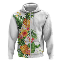Hawaii Pineapple Tropical Zip Hoodie Luminous Hibiscus Plumeria LT01 Zip Hoodie White - Polynesian Pride