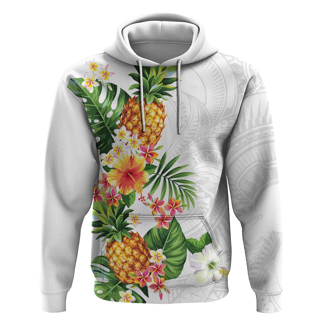 Hawaii Pineapple Tropical Zip Hoodie Luminous Hibiscus Plumeria LT01 Pullover Hoodie White - Polynesian Pride